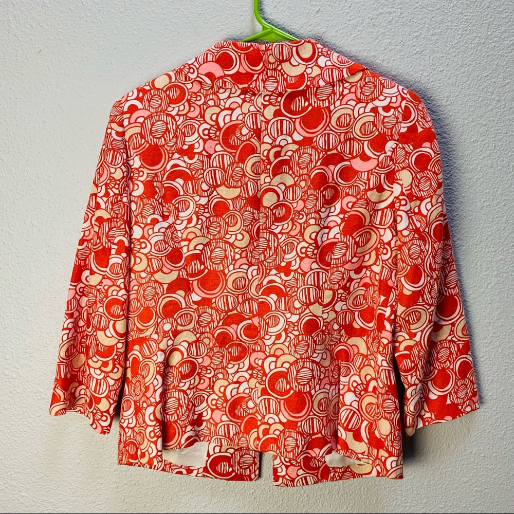 Vintage Anthracite orange white tan circle print LINEN blazer Woven buttons 6/S - Picture 11 of 16